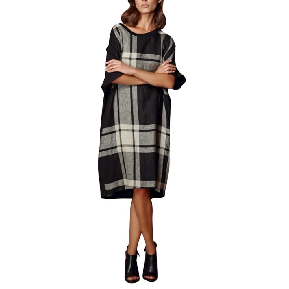 Alembika Plaid Dress Black Cream M